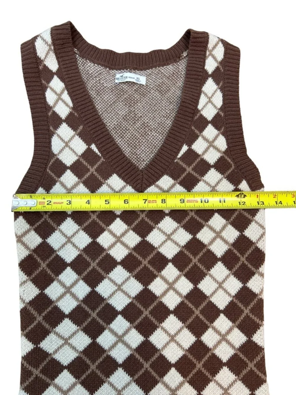 Hollister Sweater Bodycon Vest Dress XS Argyle V-Neck Sleeveless Mini Dress Y2K